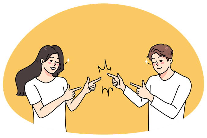 Happy man and woman joking with each other  Illustration