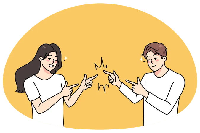 Happy man and woman joking with each other  Illustration