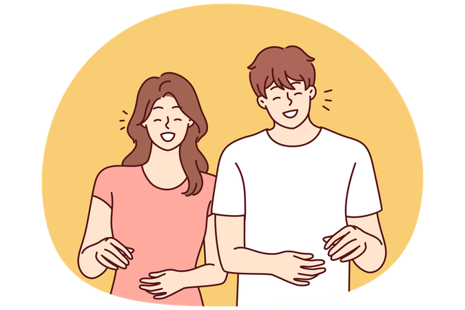 Happy man and woman stands and smiling experience joy from walking together  Illustration
