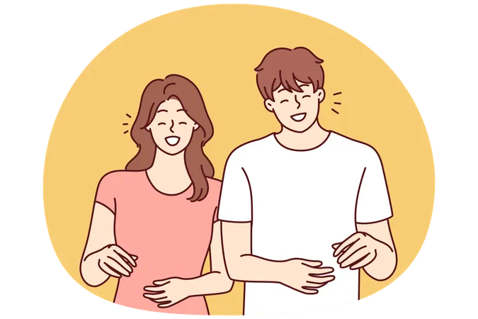 Happy man and woman stands and smiling experience joy from walking together  Illustration