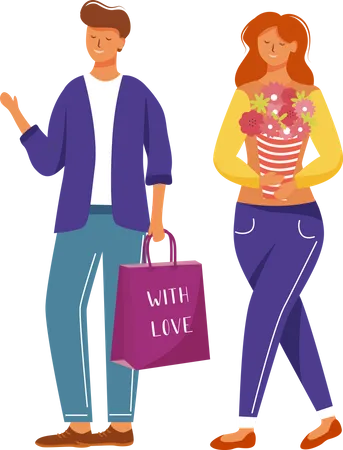 Happy man and woman with presents Illustration