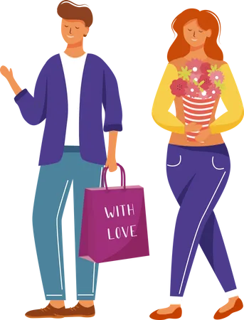 Happy man and woman with presents  Illustration