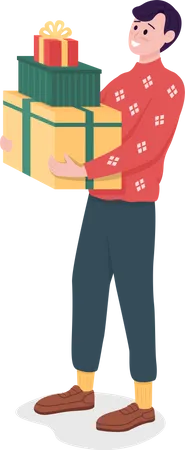 Happy man carry gifts  Illustration