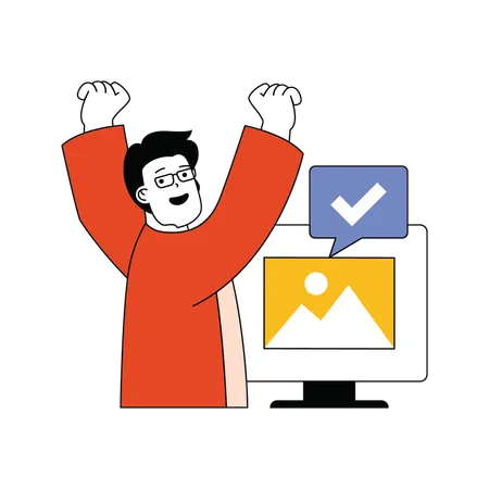 Happy man cheering after developing successful website  Illustration