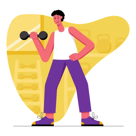 Happy man doing exercises with dumbbells  Illustration