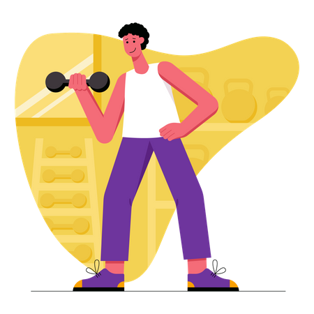 Happy man doing exercises with dumbbells  Illustration