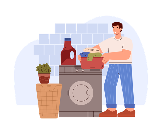 Happy man doing laundry  Illustration