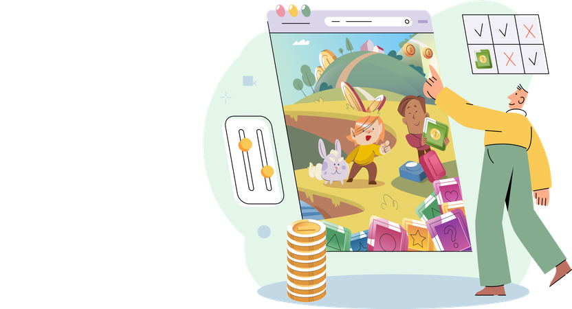 Happy man gameplay to earn NFT  Illustration