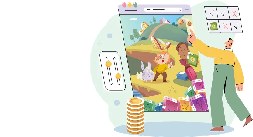 Happy man gameplay to earn NFT  Illustration