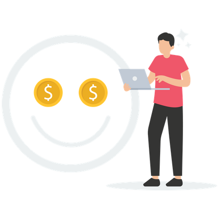 Happy man getting financial profit  Illustration