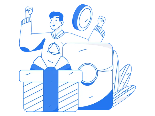 Happy man getting shopping reward gift  Illustration