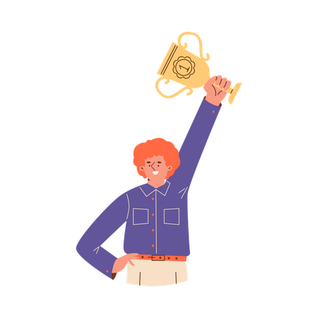 Happy man getting the first place gold award  Illustration