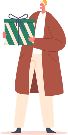 Happy Man Holding Big Gift Box  Illustration