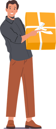 Happy Man Holding Big Gift Box  Illustration