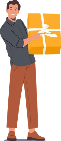 Happy Man Holding Big Gift Box  Illustration