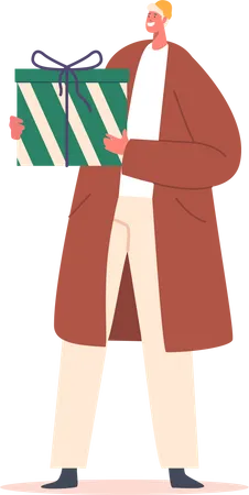 Happy Man Holding Big Gift Box  Illustration