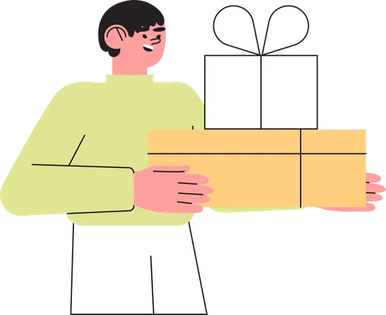 Happy Smiling Man Holding Gift Box With Presents And Celebrate Birthday Or Anniversary Concept Of Corporate Employee Greeting Winner Surprise Or Christmas Event Or Grand Opening With Prizes Illustration