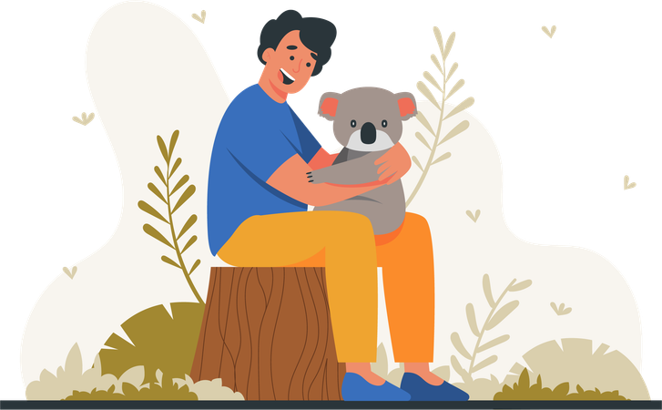 Happy man holding koala  Illustration