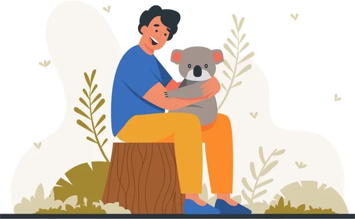 Happy man holding koala  Illustration