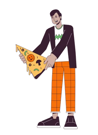 Happy man holding pizza slice  Illustration