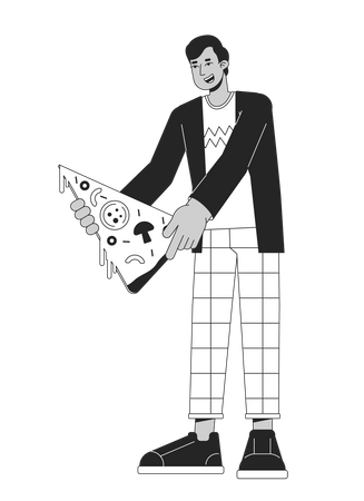 Happy man holding pizza slice  Illustration