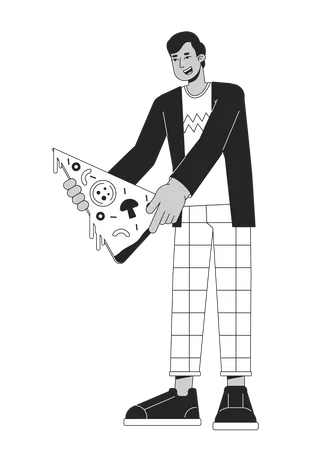 Happy man holding pizza slice  Illustration