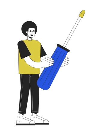 Happy man holding screwdriver tool  Illustration