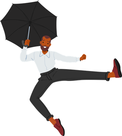 Happy Man Holding Umbrella  Illustration