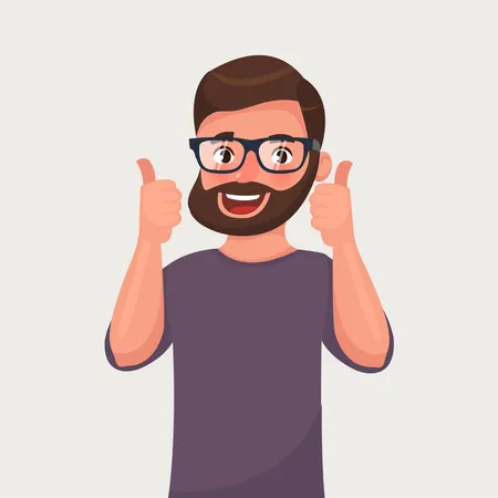 Happy man in glasses with beard shows gesture cool  Illustration