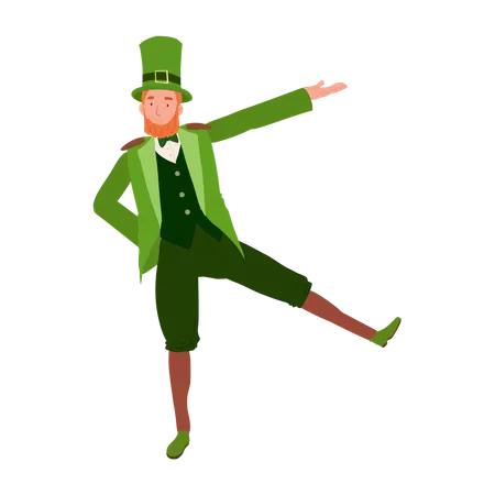 St Patricks Day Celebration Happy Man In Leprechaun Costume Dancing Illustration