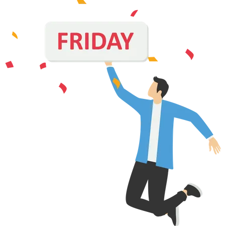 Happy man jumping while holding friday  Illustration