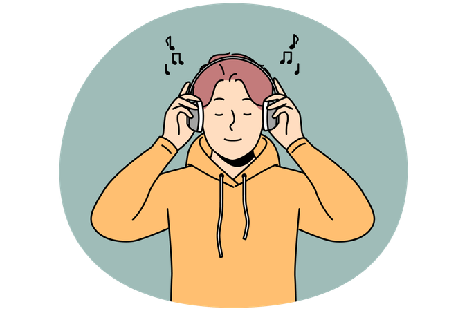 Happy man listen to music in earphones  Illustration