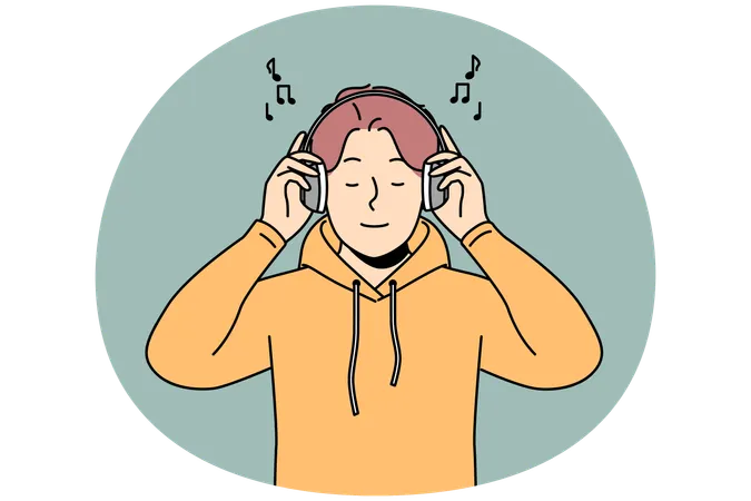 Happy man listen to music in earphones  Illustration