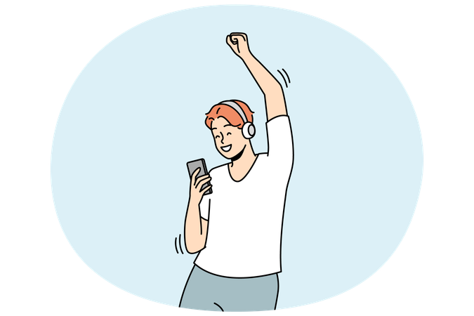 Happy man listen to music in earphones  Illustration
