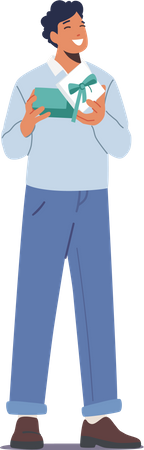 Happy Man Open Gift Box  Illustration