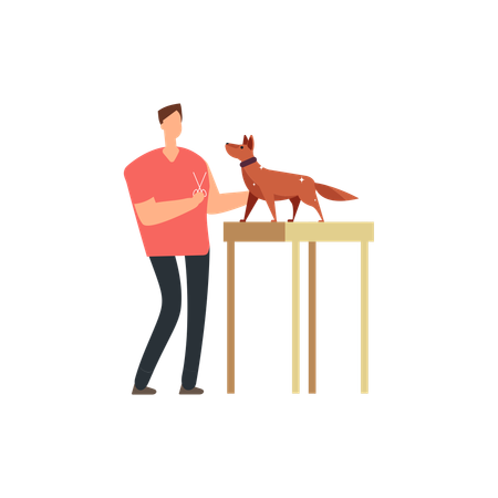 Happy man plays with dog  Illustration