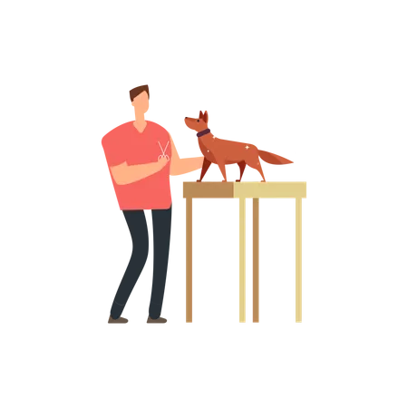 Happy man plays with dog  Illustration