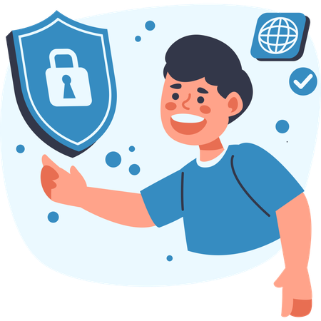 Happy Man Pointing at Digital Security  Illustration