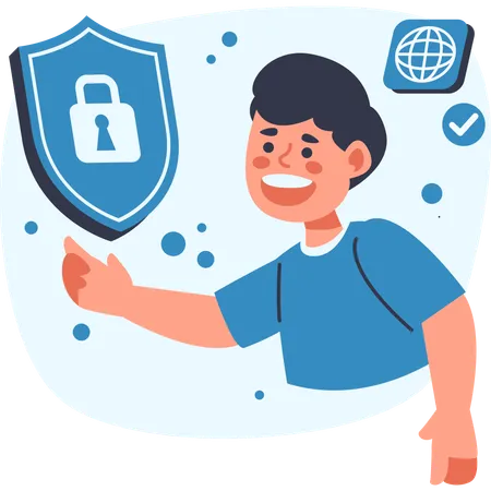 Happy Man Pointing at Digital Security  Illustration