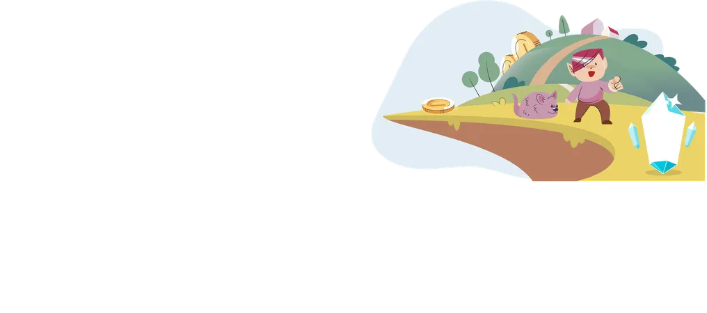 Happy man power from gaming with cryptocurrency  Illustration