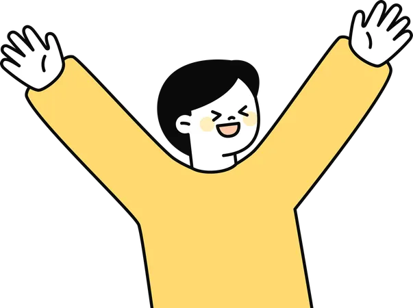 Happy man raising hands in air  Illustration