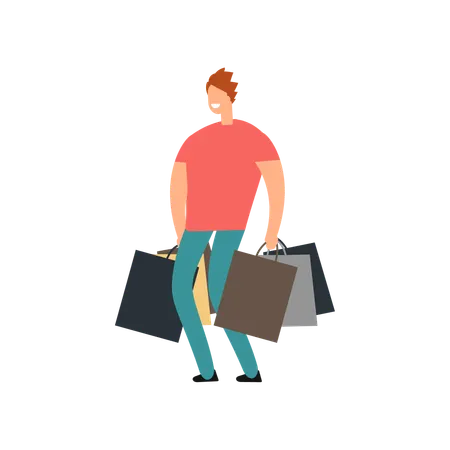 Happy man shopping  Illustration