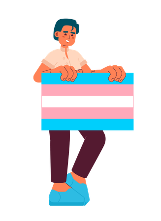 Happy man shows transgender pride flag  イラスト