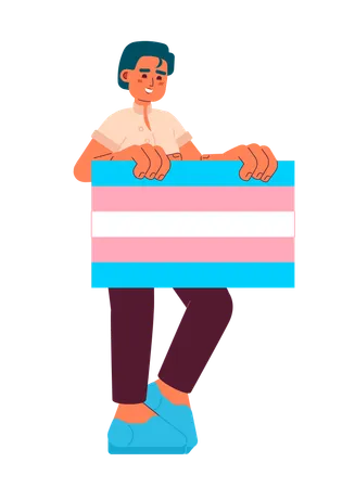 Happy Man Shows Transgender Pride Flag Semi Flat Color Vector Character Editable Full Body Man Support Transgender Lgbt People On White Simple Cartoon Spot Illustration For Web Graphic Design Illustration
