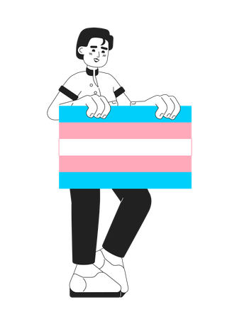Happy man shows transgender pride flag  Illustration