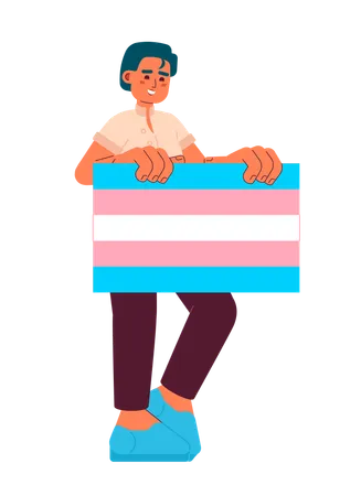 Happy man shows transgender pride flag  Illustration