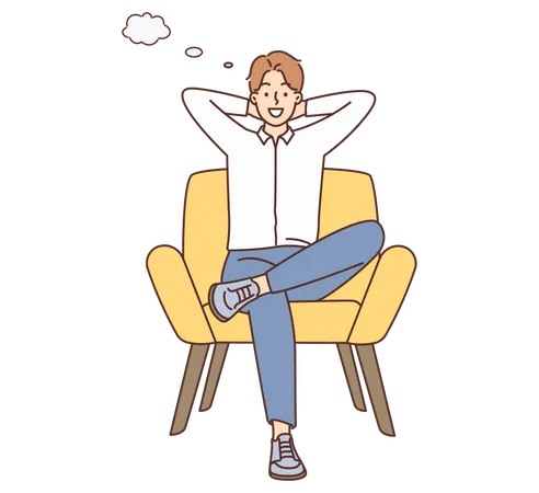 Happy man sitting on chair and thinking  Illustration