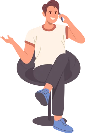Happy man sitting on chair with crossed legs and talking mobile phone Illustration