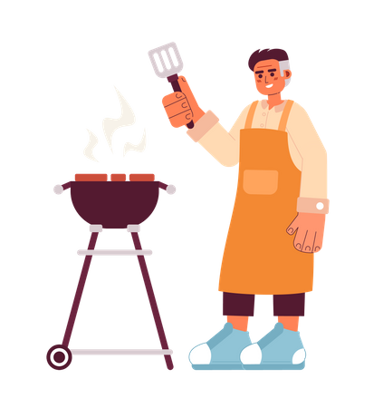 Happy man stand with spatula  Illustration