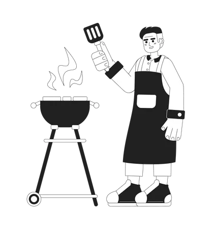 Happy man stand with spatula  Illustration